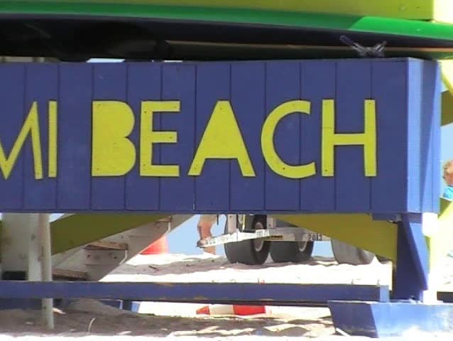 5th Street life guard hut with Miami Beach sign Florida