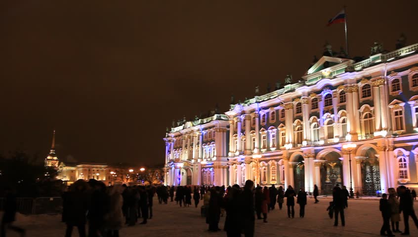 Night panorama of Winter Palace and Palace square in festive illuminated, St. Petersburg, Russia