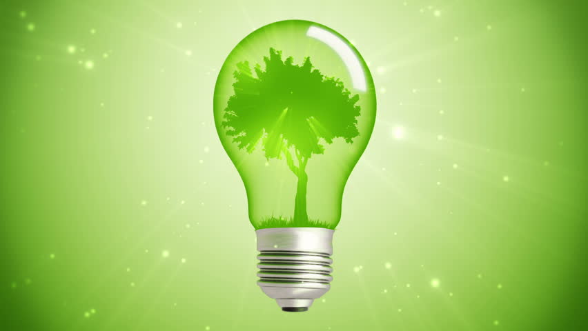360' Rotation Of green Tree Inside A Bulb Lamp with falling leaves on grass, seamless loop stylish design Extreme High resolution render for FullHD