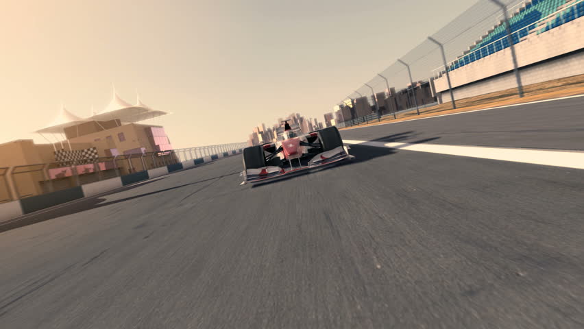 racecar speeding along the racetrack - frontal view - high quality 3d animation