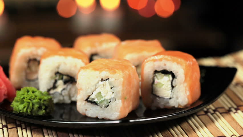 close-up of delicious sushi
