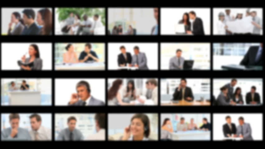 Montage of businessmen working together at the office
