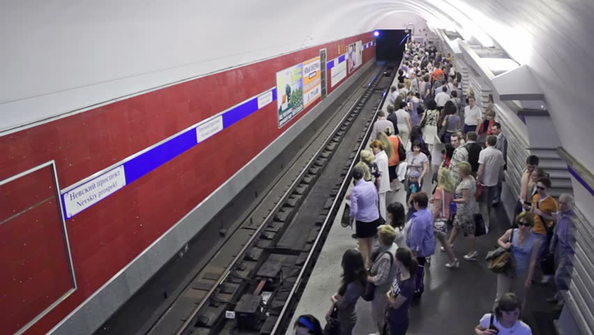 St. Petersburg - June 20: Commuters waiting for a subway train,  June 20, 2011, Nevskiy prospekt, St. Petersburg, Russia. The Saint Petersburg Metro is the deepest subway system in the world by the average depth of all the stations.