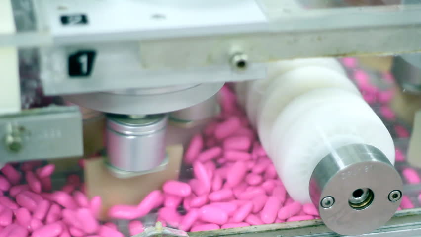 Production line for tablet(pill) sorting and packaging. HD 1080p.