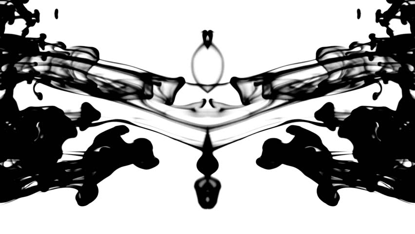Black ink in water leaving screen like a disappearing Rorschach inkblot test, only moving gracefully and hypnotically,