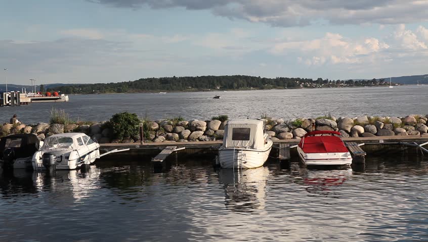 Boats at pier in Oslo fjord Full HD