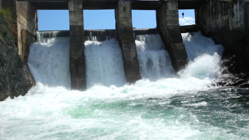 Hydroelectric power plant generates electricity. Construction on the river Chemal, Altay, Russia 