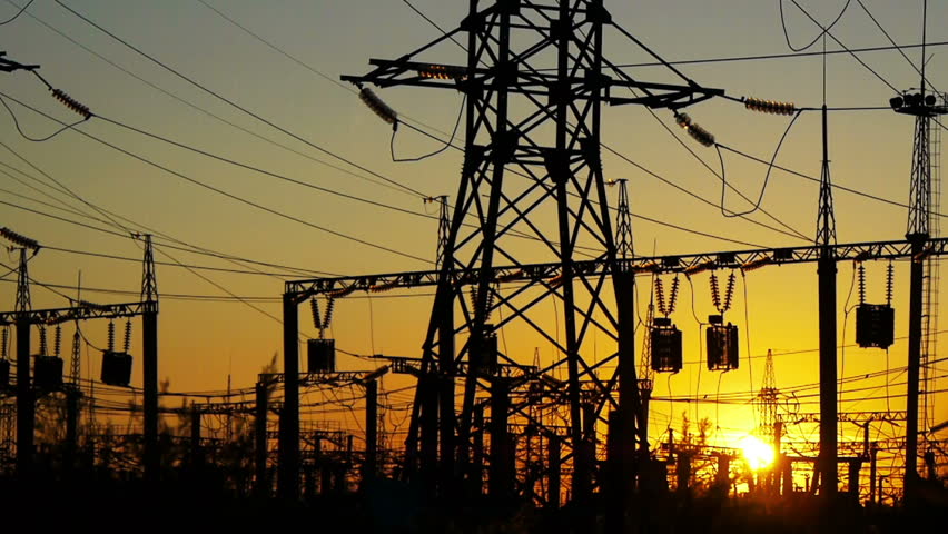 Electricity power station at a sunset