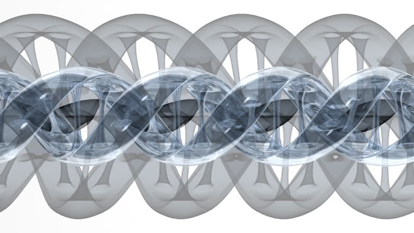 Gray transparent animated DNA strand turns.