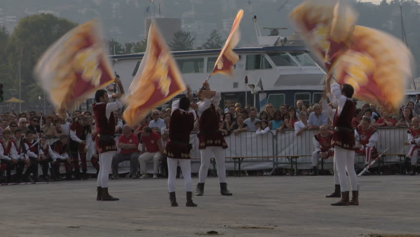 COMO, ITALY - CIRCA SEPT 2011:  Palio del Baradello re-enacts Barbarossa's visit to his allies in Como after defeating Milan in the 1159 battle, circa Sept 2011, Como, Italy. Period dances, games and shows create a medieval atmosphere at this annual event
