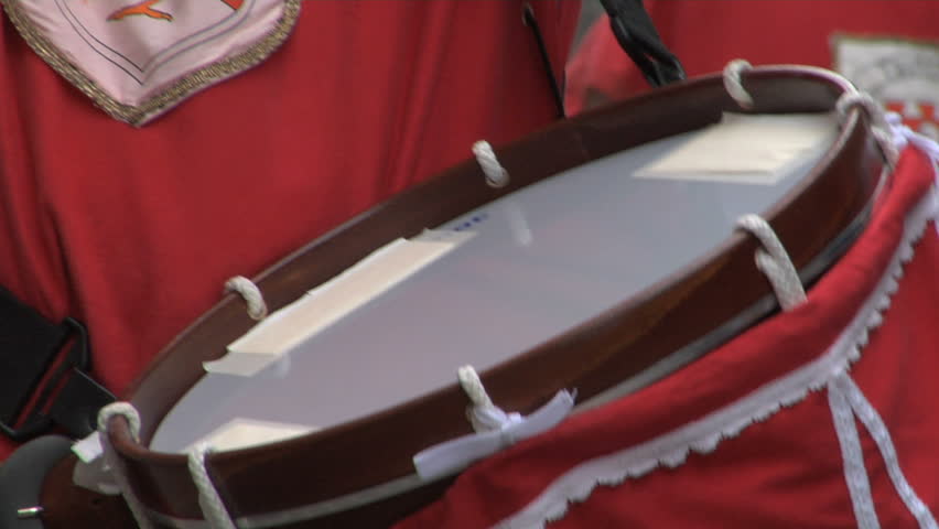 Drummers dressed in traditional medieval costumes 