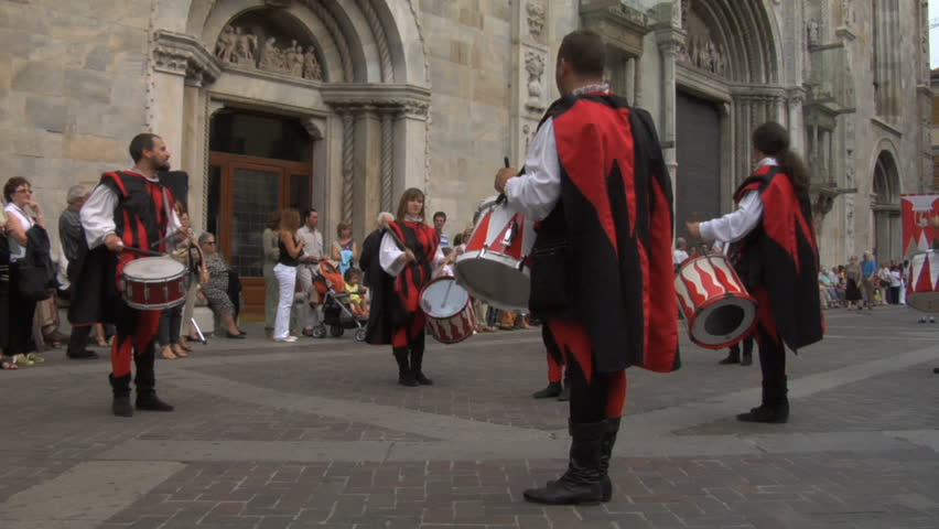 COMO, ITALY - CIRCA SEPT 2011:  Palio del Baradello re-enacts Barbarossa's visit to his allies in Como after defeating Milan in the 1159 battle, circa Sept 2011, Como, Italy. Period dances, games and shows create a medieval atmosphere at this annual event