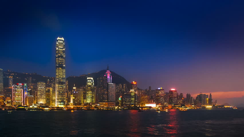Skyscrapers in Hong Kong. Timelapse