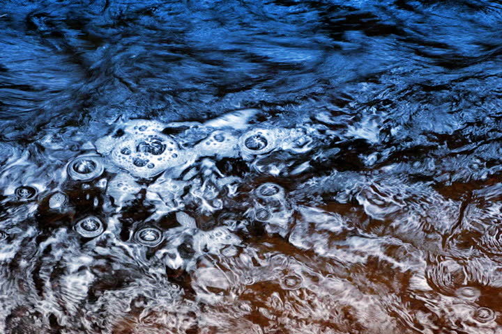 scum floating on river