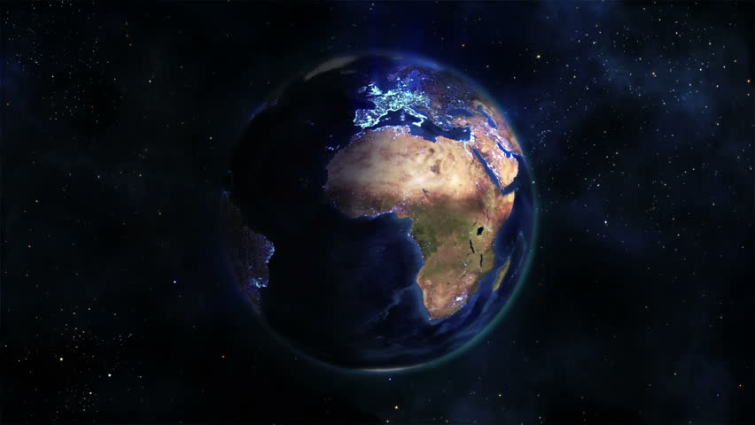Lighted Earth turning on itself with blue connections in the space