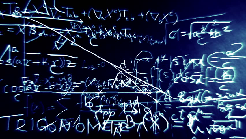 Mathematical and Physical formulas floating in 3D space with a cool design.