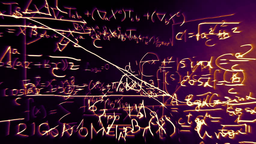 Mathematical and Physical formulas floating in 3D space with a cool design.
