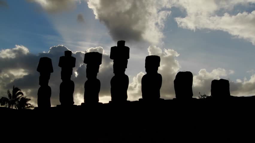 Clouds lend an air of mystery to the amazing statues at Easter Island.