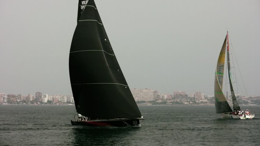 ALICANTE, SPAIN - OCTOBER 7:Puma and Sanya Team, two of the six teams participating in the race around the world "Volvo Ocean Race 2011-2012" begin their preparation in the first inshore race, October 7, 2011, Alicante, Spain. 