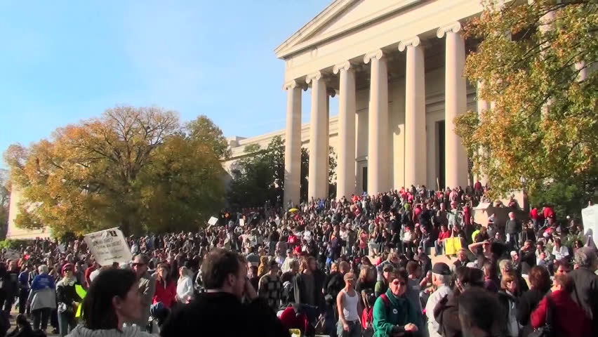 WASHINGTON, DC - CIRCA 2010: Huge crowds at the Jon Stewart Stephen Colbert rally circa 2010 in Washington DC.