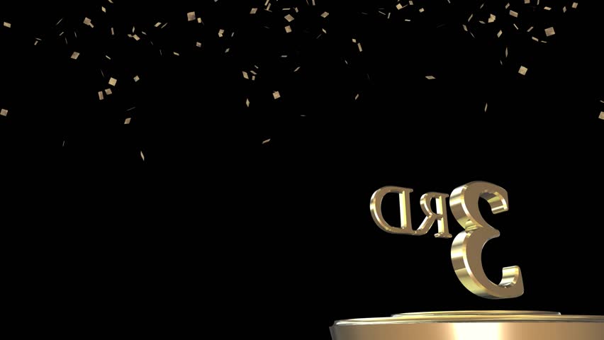 Computer generated animation of a rotating bronze third symbol with copy space. Loop ready.