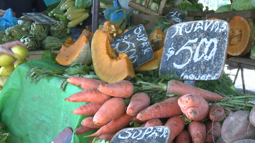 Produce for sale in a farmer's market in Santiago, Chile. 