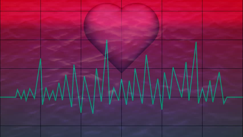 Pink heart (turning blue) monitor wit graph overlay. HD 1080i
