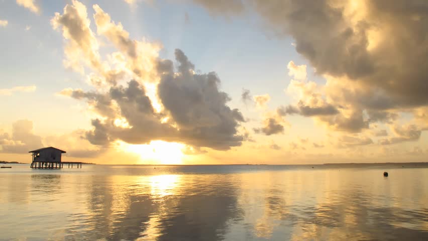 Time Lapse Sunset and Clouds over Manihi Lagoon, Tuamotos, French Polynesia 