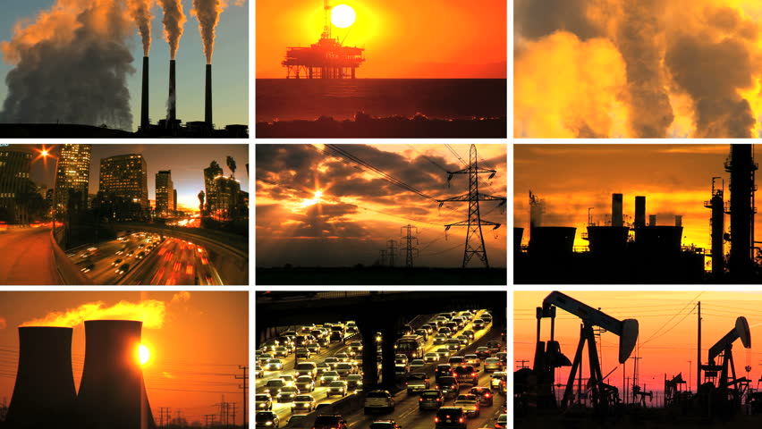 Montage of Contrasting Effect of Clean Power Production  & Fossil Fuel Pollution