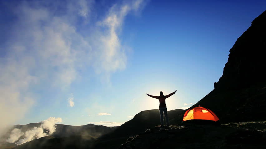 Female Celebrating Expedition Success