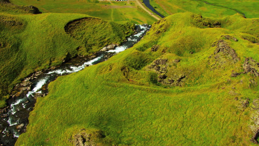 Aerial View of Glacial Meltwater Waterfall, Iceland