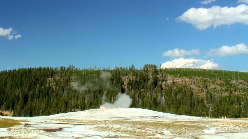 Old Faithful geyser erupts in Yellowstone National Park 