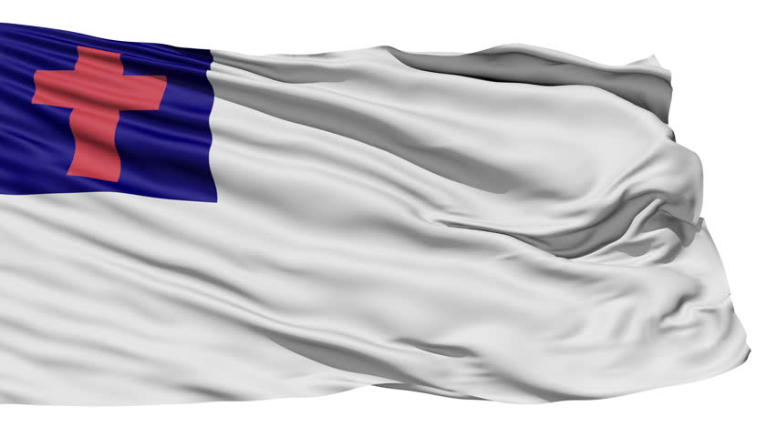 Flying white Christian Flag with cross of Christ.