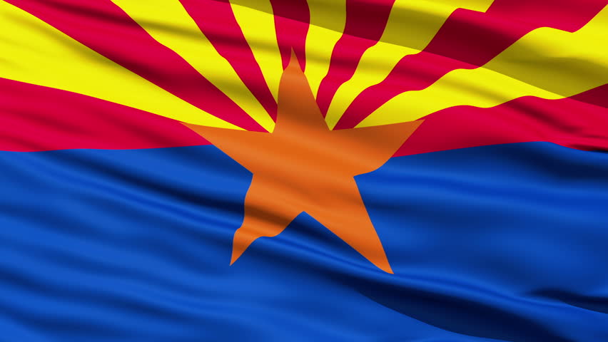 Waving Flag Of The US State of Arizona with a copper star representing the copper industry.