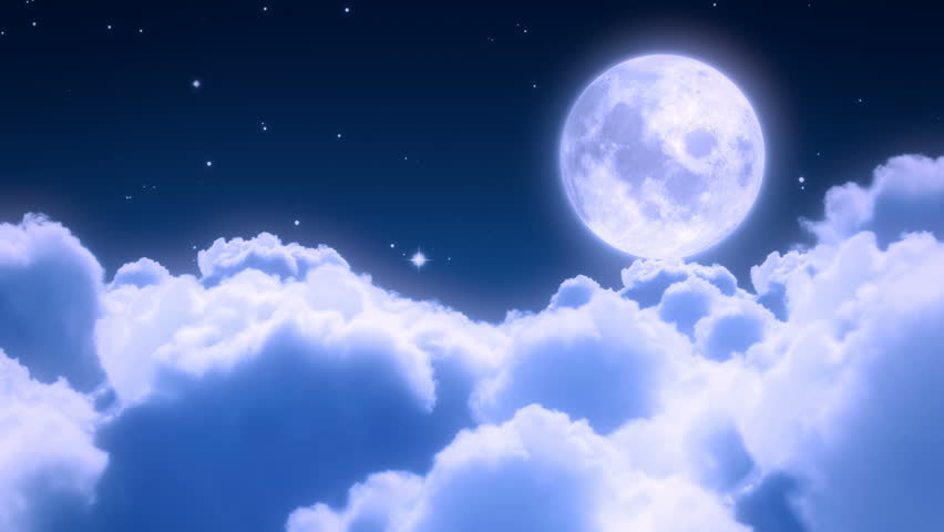 Night clouds and distant moon - loop flying