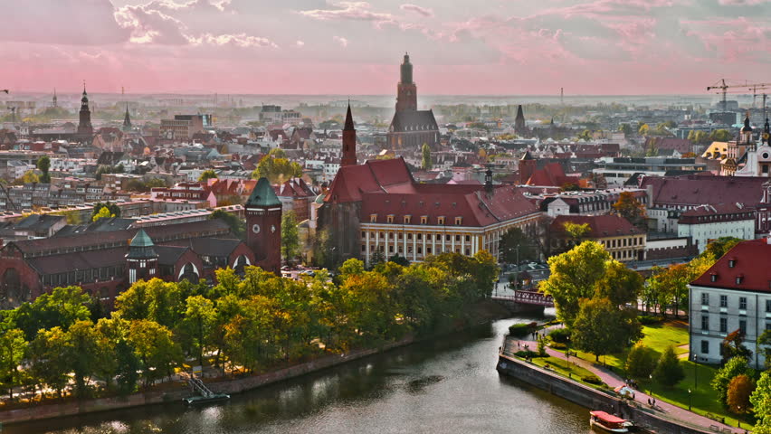 Wroclaw city panorama time lapse