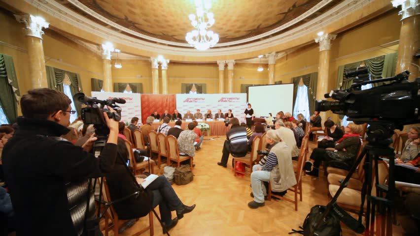 MOSCOW - DECEMBER 2: Actors give interview to journalists about film Master and Margarita in round press private residence Arguments and Facts on December 2, 2010 in Moscow, Russia. 