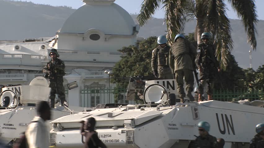 PORT-AU PRINCE, HAITI - CIRCA 2010: UN troops by the Presidential Palace circa 2010 in Haiti.