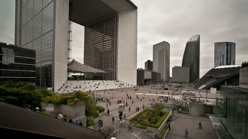 Timelapse  Business people in front of La Grand Arched in  La Defense district of Paris France