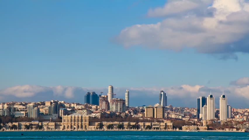 HDR Dolmabahce Palace and Bosporus With Clouds Time Lapse
