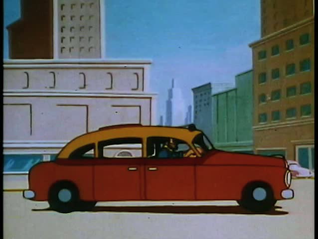 Taxi driving through city