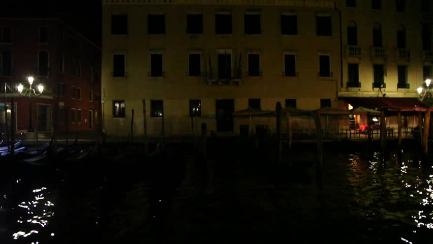 Venice by night, panning shot