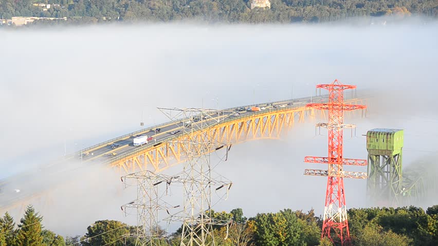 Second Narrow Iron Workers Memorial Bridge in Fog in Vancouver, Canada