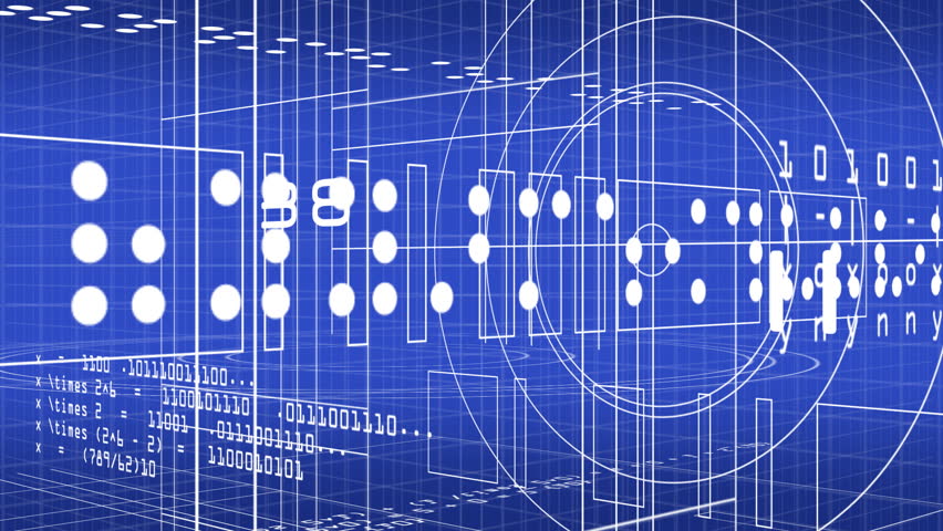 A high-tech backdrop, white lines over blue backdrop.