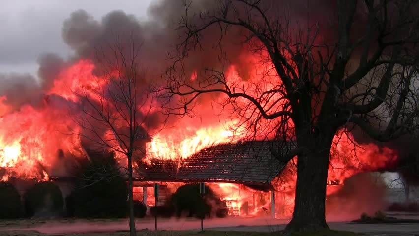 Blazing Disastrous Building House Fire burns until it devours this whole building.