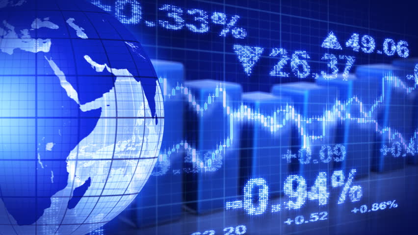globe and graphs blue stock market loopable background