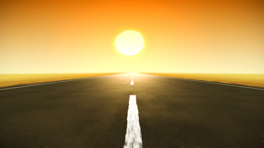 Two-lane looping road with sunset, motion blur. HD 1080.