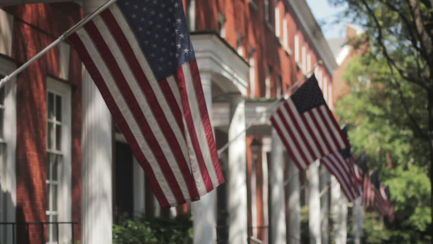 American flags waving in the wind.