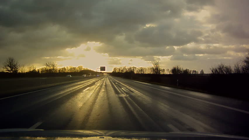 car ride on the highway in rainy weather