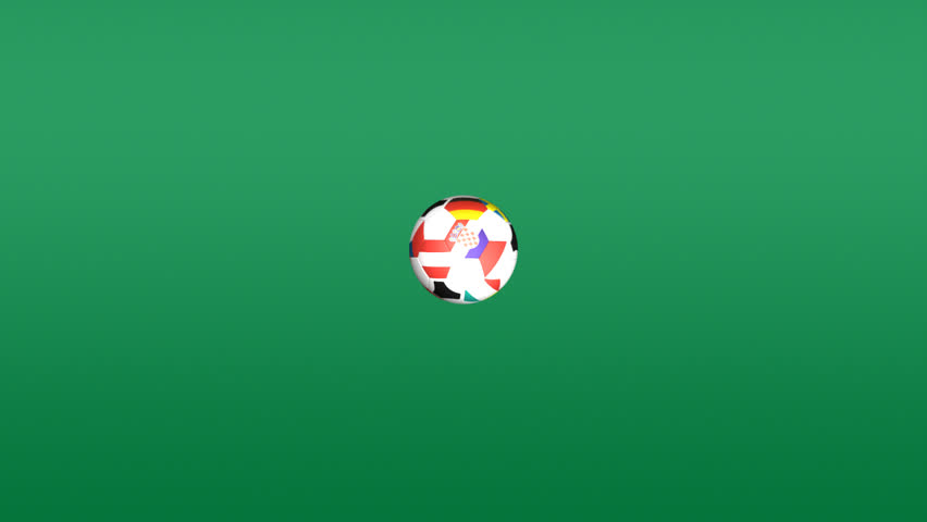 Soccer ball with european countries on a green chroma key.